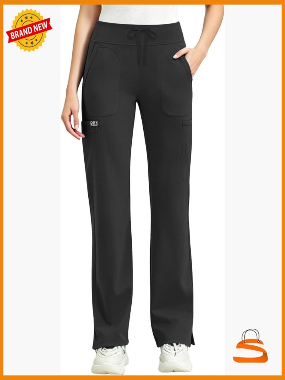 High Waist Straight Wide Leg Scrub Pants with Cargo Pocket, Yoga Waistband
